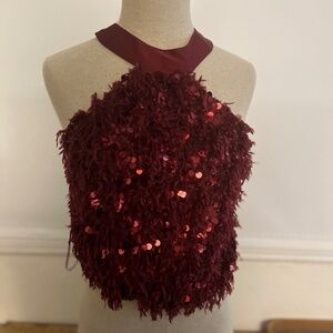 Burgundy Sequin Halter Top – Statement Piece ✨